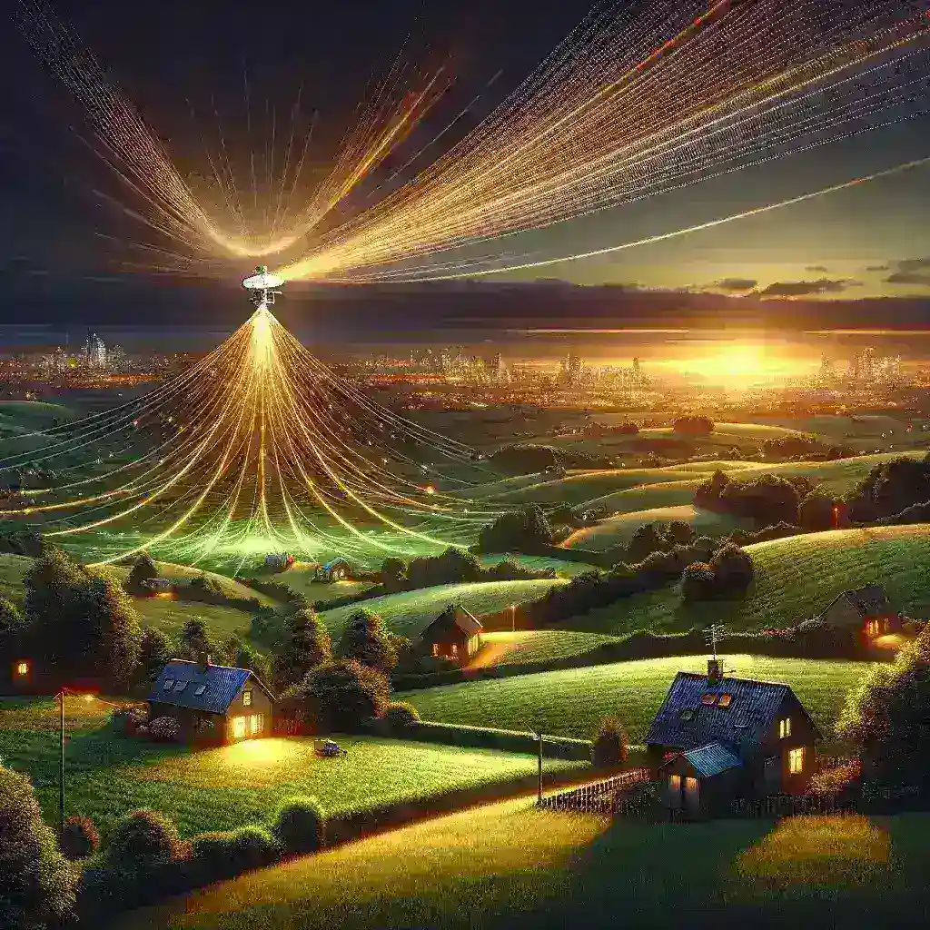 "Satellite internet technology achieving 1Gbps download speeds in rural areas, showcasing improved connectivity for remote communities."