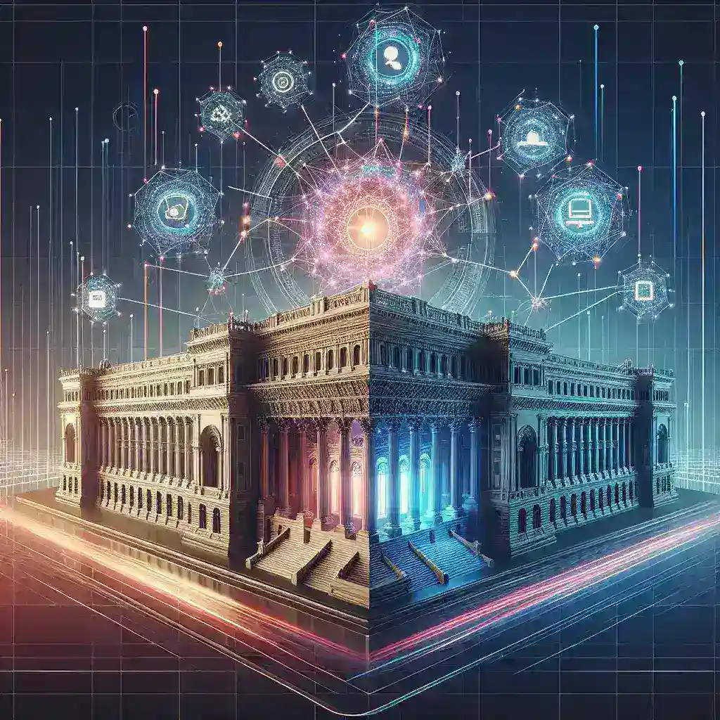 "Public-Private Partnership meeting at a tech innovation hub, showcasing collaboration between government officials and private sector leaders to drive technological advancements."