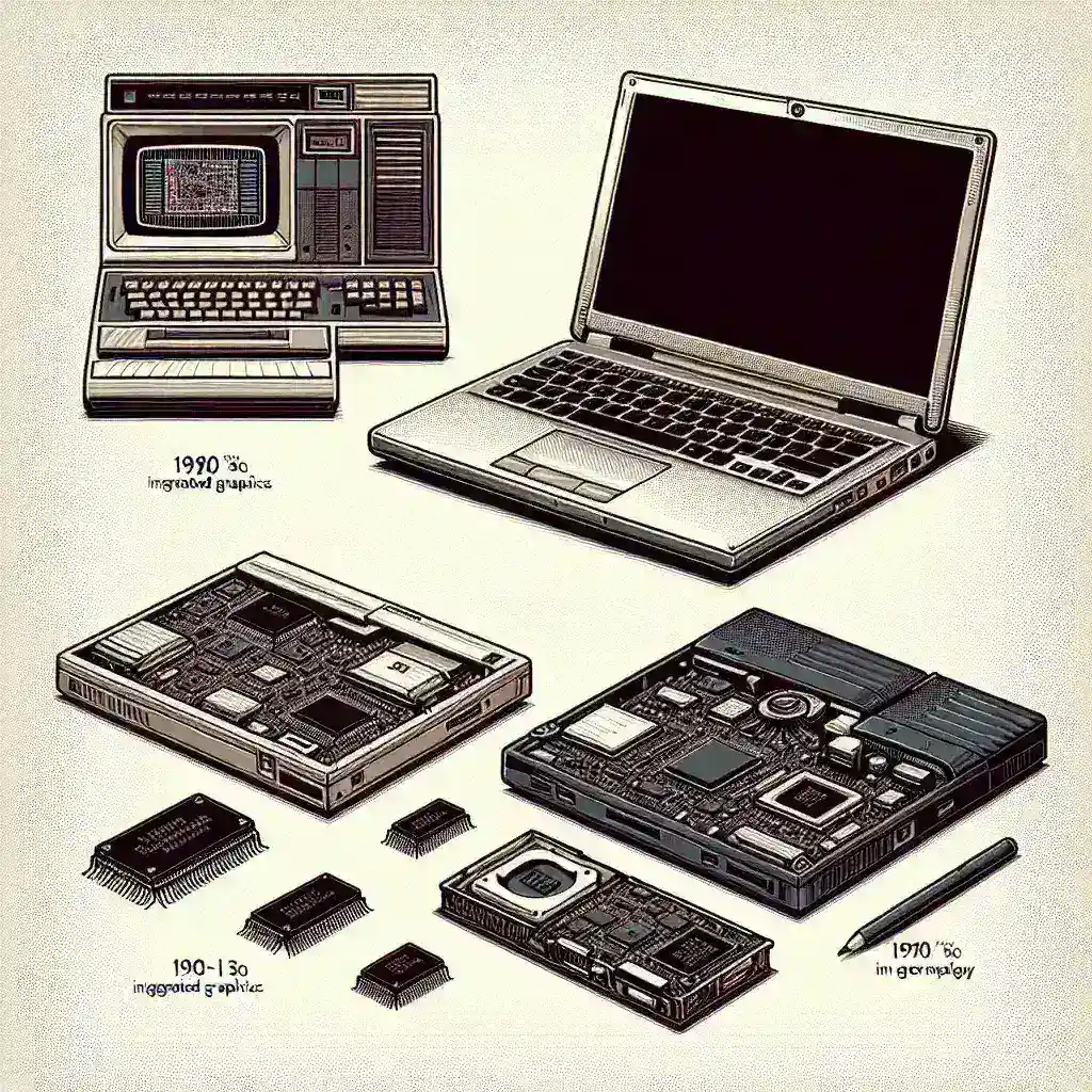 "Infographic illustrating the evolution of graphics integration into mainstream laptop chips, showcasing key milestones and technological advancements over the years."